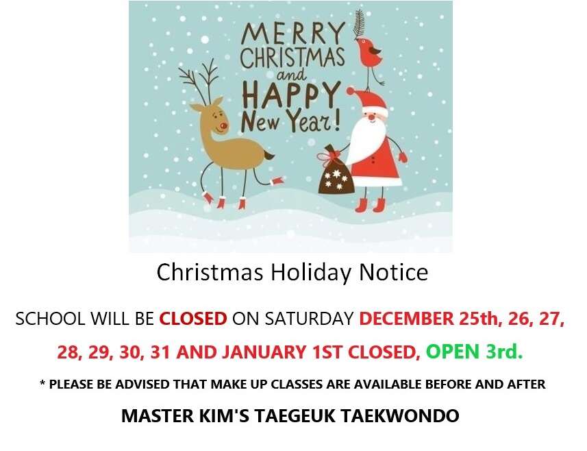 CHRISTMAS HOLIDAY NOTICE