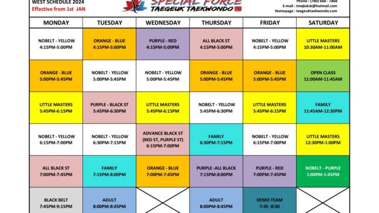Schedule – Special Force Taegeuk Taekwondo Edmonton