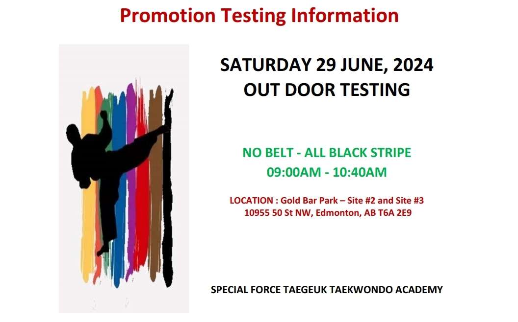 TAEKWONDO OUTDOOR TESTING INFO(ALL LOCATIONS)