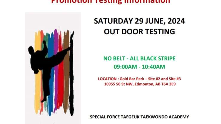 TAEKWONDO OUTDOOR TESTING INFO(ALL LOCATIONS)