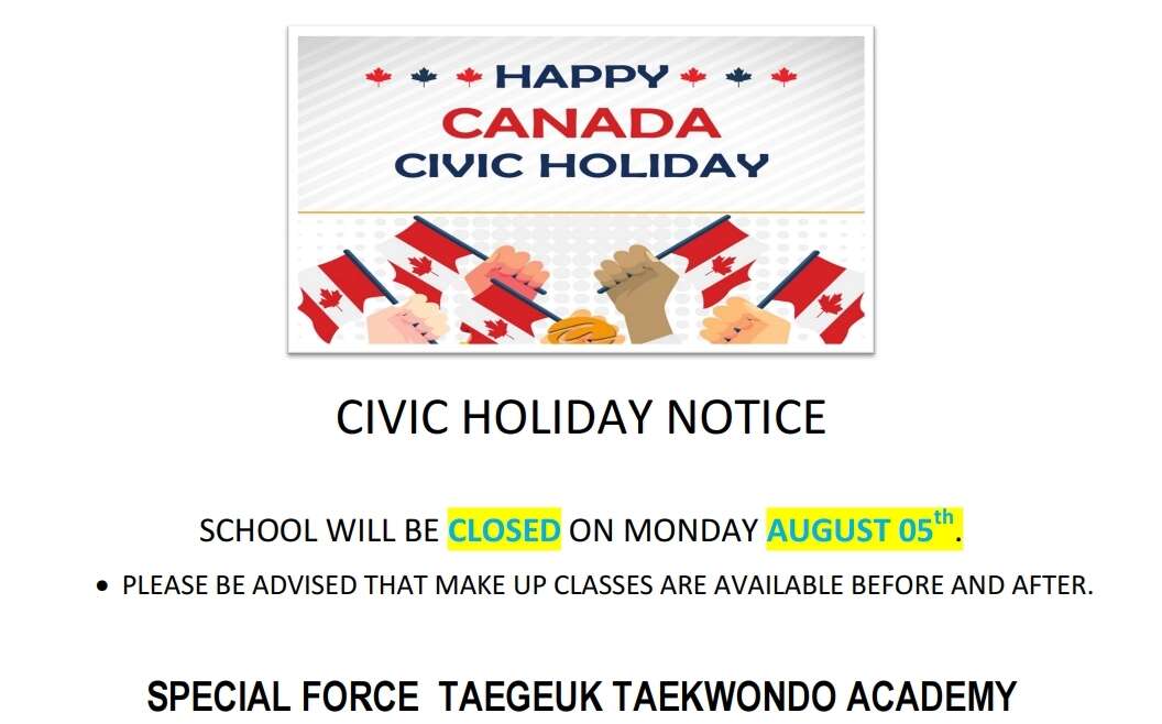 CIVIC HOLIDAY NOTICE