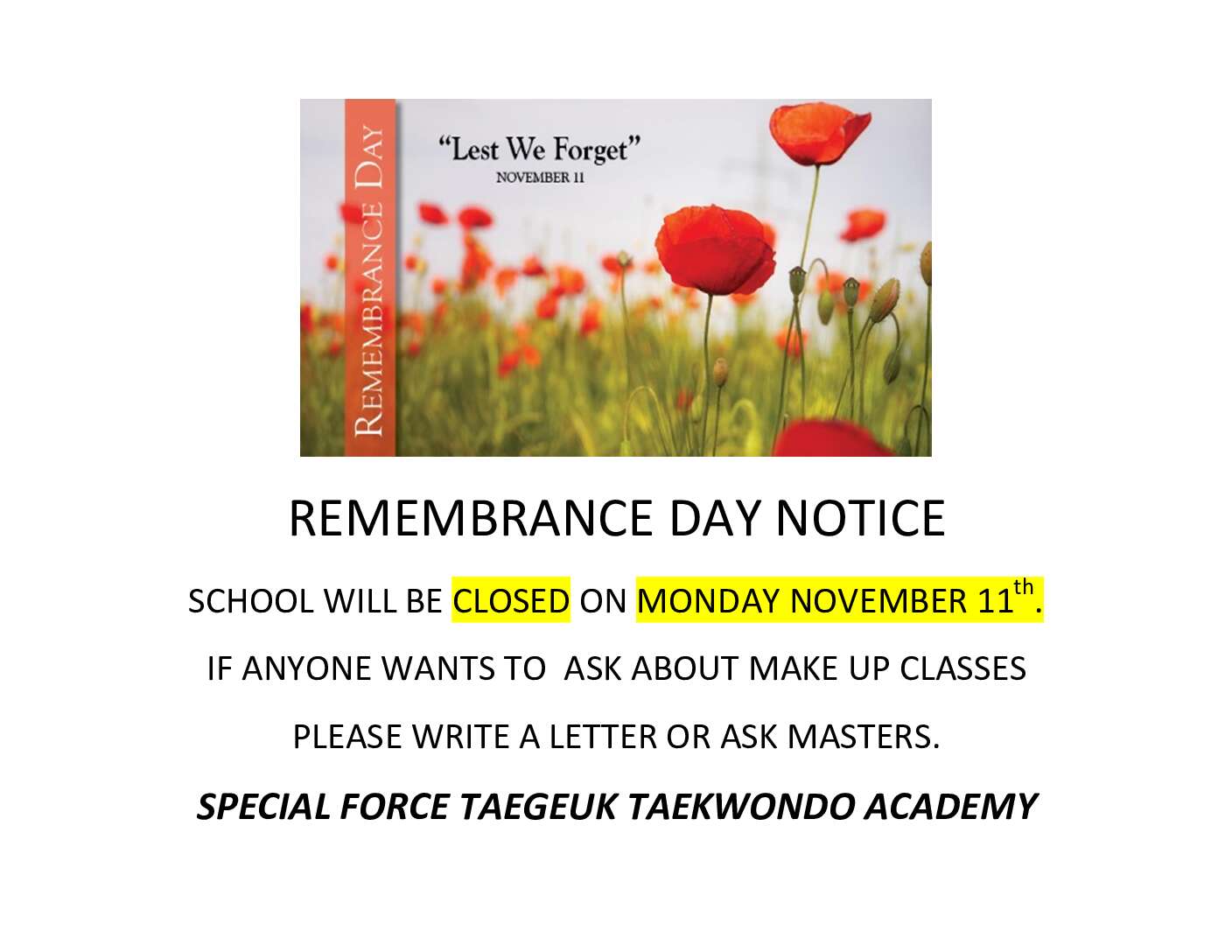 REMEMBRANCE DAY NOTICE