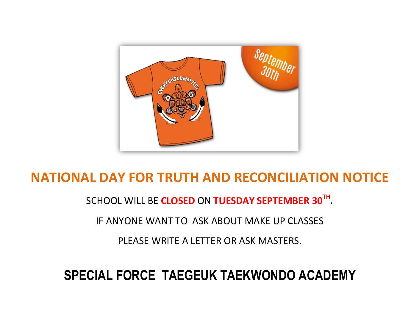 NATIONAL DAY FOR TRUTH AND RECONCILIATION NOTICE
