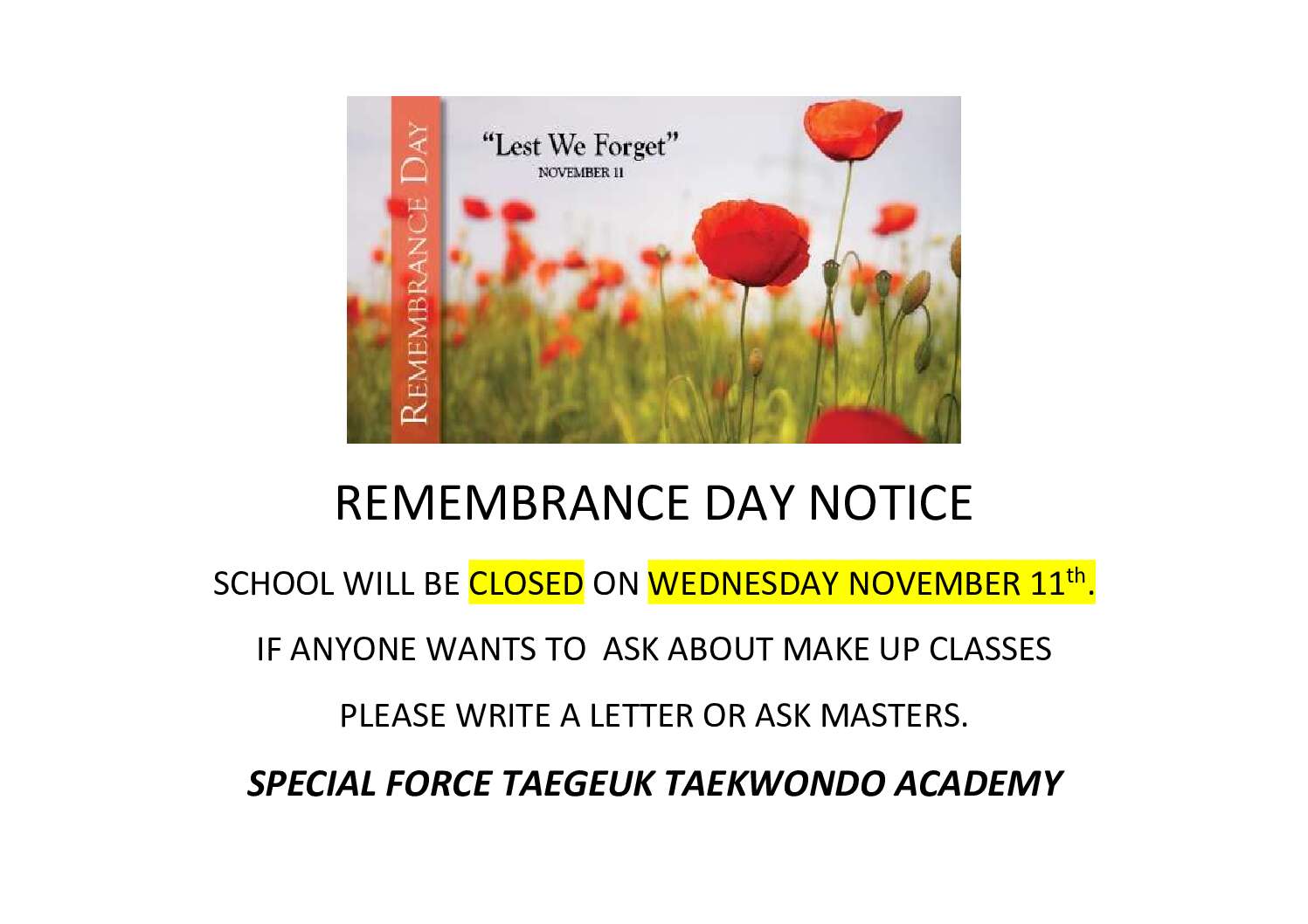 REMEMBRANCE DAY NOTICE